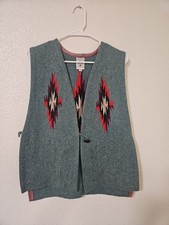Vintage Ortega's Chimayo Hand Woven 100 Wool Vest Turquoise Blue Size S