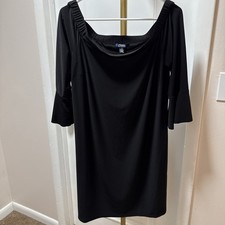 Chaps Women's Black Cold Shoulder Dress Size L Stretch Flutter Short Sleeve EUC