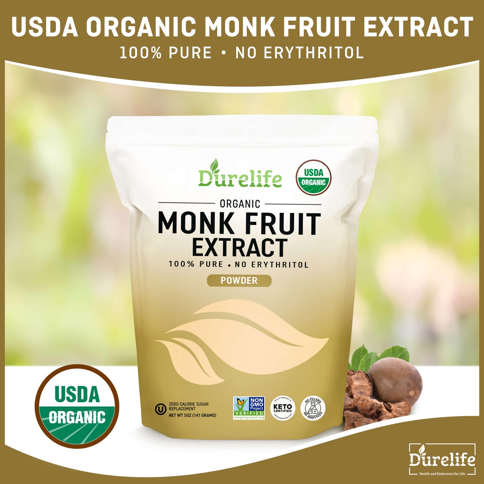 Organic 100% Pure Monk Fruit Sweetener, No Erythritol, Monkfruit Extract Powder,
