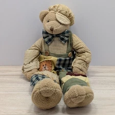 Dan Dee Shelf Sitter Weighted Country Bear Overalls Fall Teddy Bear Decoration