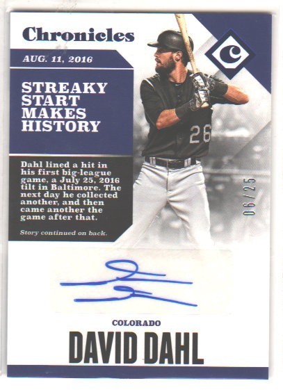 🔥⚾ 2017 Panini Chronicles David Dahl #CA-DD Rookie Auto Blue 06/25 RC Rockies