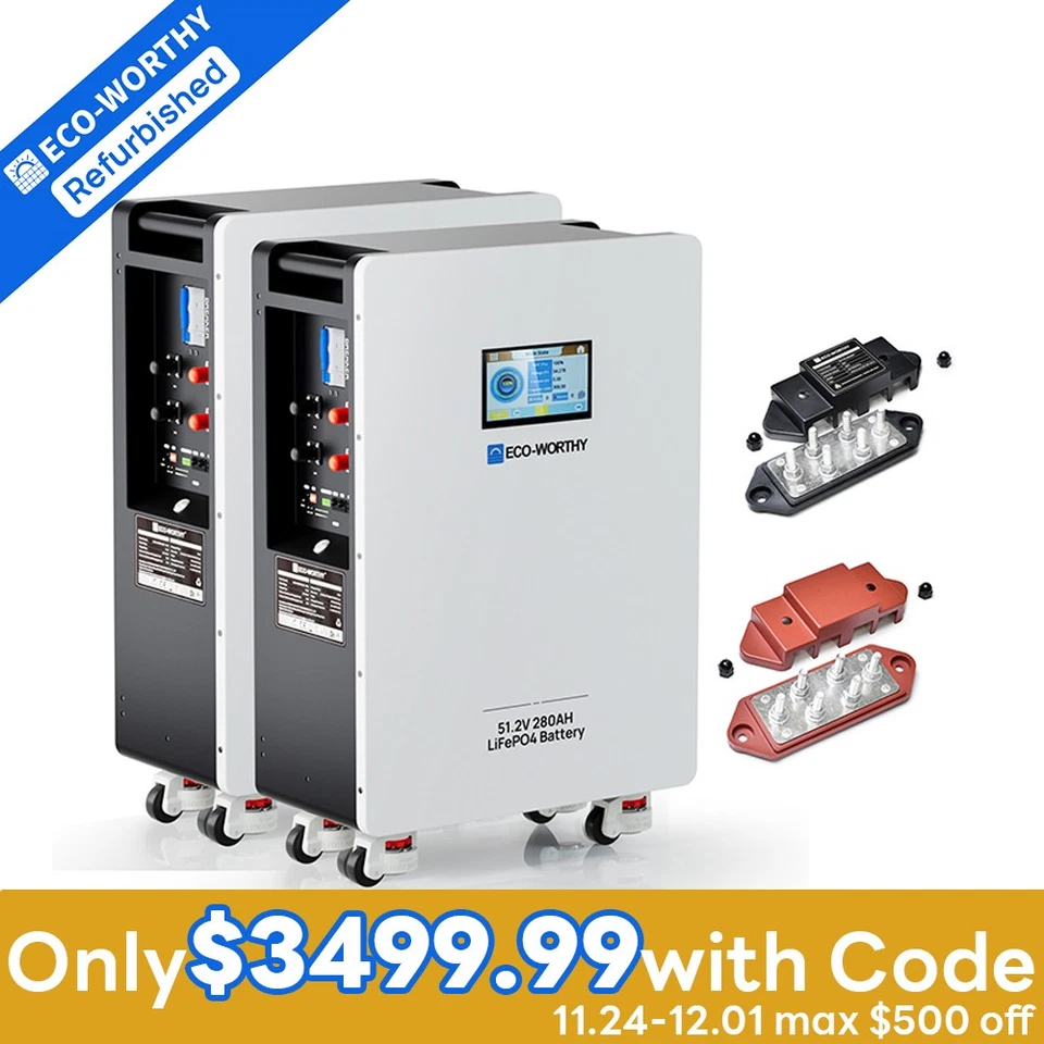 ECO-WORTHY 2Pcs 14kWh 48V 280AH LiFePO4 Battery Vertical Standing Solar Backup