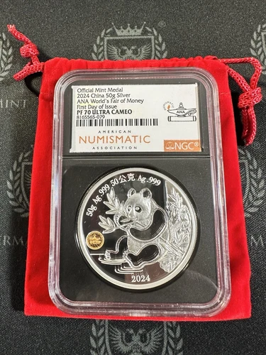 2024 Official Mint Medal China 50 gram Silver Ana World Money Fair FDOI NGC PF70