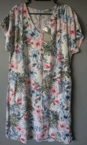 NWT Katies Short Sleeve Linen Shift Dress 16 Blue Pink Print Summer RRP $89.99 - Picture 4 of 11