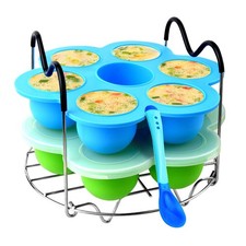 Silicone Egg Bites Mold Set of 4, Steamer Rack 6.3 x 1.6 (in), Blue, Green 