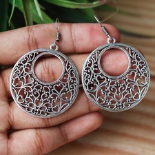 Vintage Dangle Round Earrings: Intricate Filigree Openwork, Lightweight 925