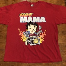 Vintage Y2K 2000 Betty Boop HOT MAMA Motorcycle Red T-shirt By Freeze Size XL