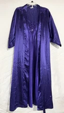 VTG Cinema Etoile Purple Lace Silky Nightgown & Robe Peignoir Set Glam Sz M