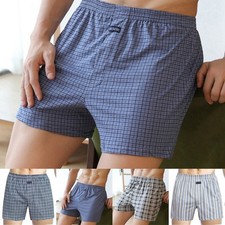 Loose Fit Men's Plaid Cotton Boxer Shorts for Casual and Comfortable Home Wear