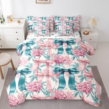 Hydrangea Crib Bedding Set for Girls Floral Bow Comforter Set Bed Sheets Cu...