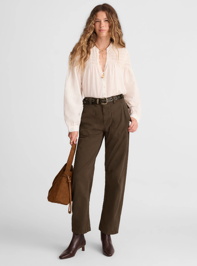 Madewell Darted Barrel-Leg Pants, Field Olive