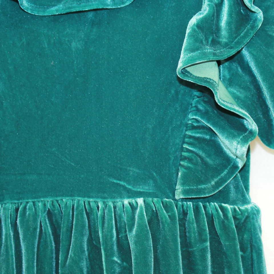 Vestido J.Crew Terciopelo Verde Esmeralda Niños Navidad Vacaciones Volantes Talla 7 Años Foto 4 de 4