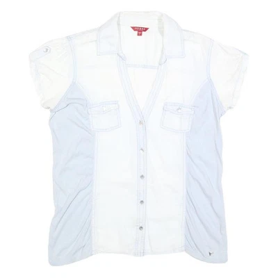 GUESS Chemise Boutonnée Rayée Blanc Bleu Clair L Coton Mélangé - Photo 1/4