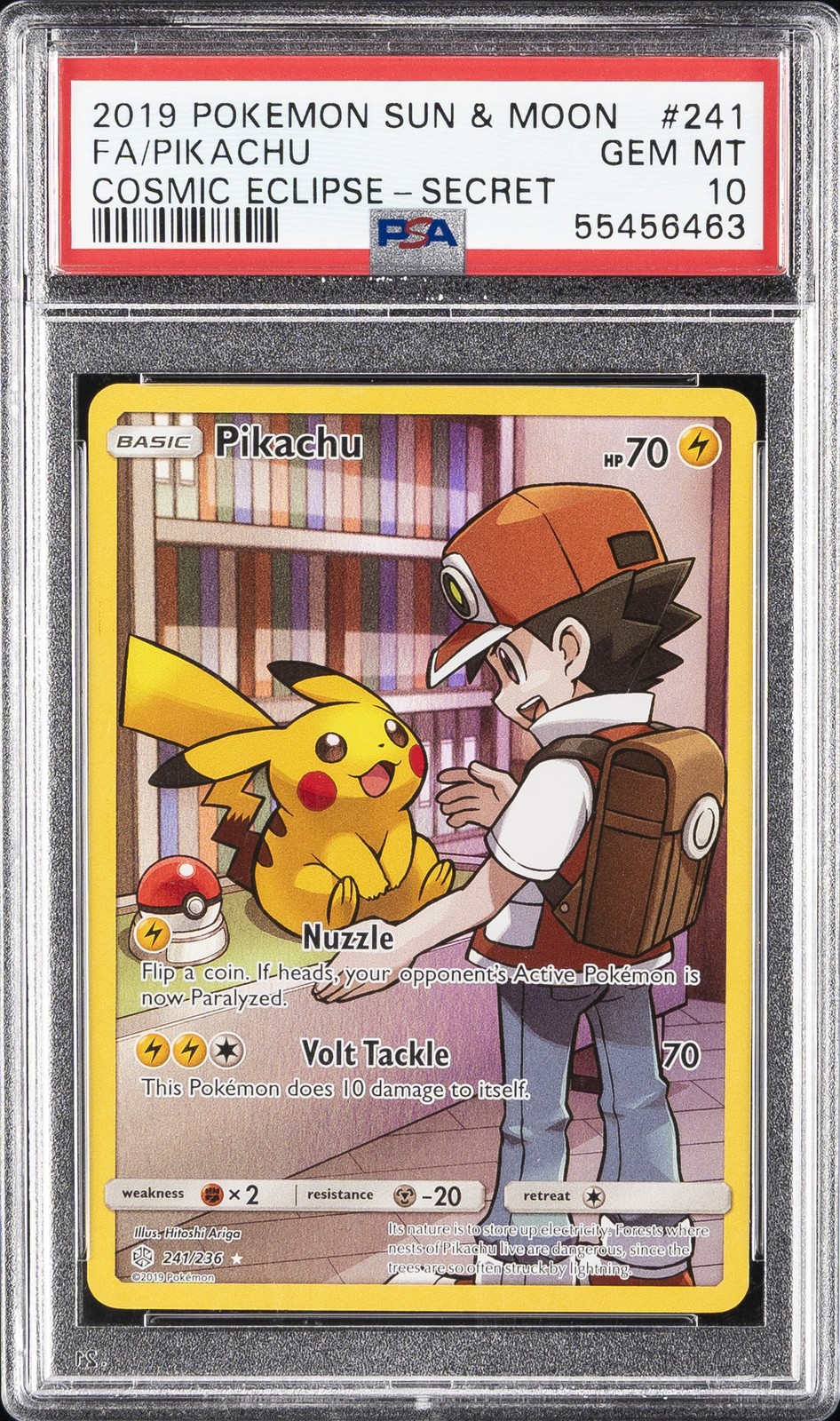 2019 POKEMON SUN & MOON COSMIC ECLIPSE SECRET #241 FULL ART/PIKACHU PSA 10