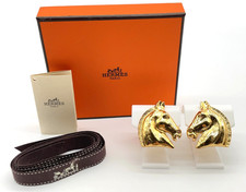 Auth Hermes Large Cheval Gold Horse Earrings 32.80G W/Box BD100020
