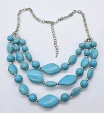 Turquoise Dyed Stone Necklace Layered Three Row Adjustable 19 in Summer