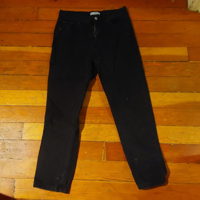 PULL&BEAR Men's Black Denim Tapered Jeans 5-Pocket Zip Button Logo