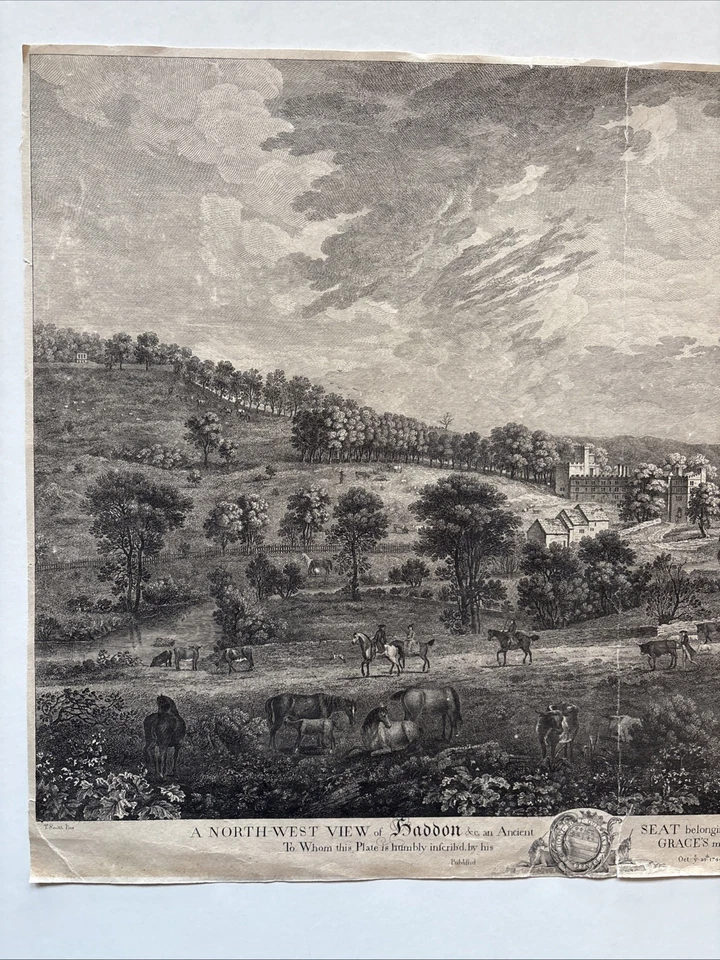 Antiker englischer Landschaftsstich Nordwestansicht von Haddon 1744 - Bild 2 von 4