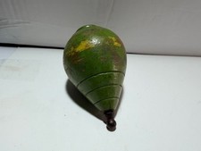 Vintage Indian Wooden Spinning Top Lattu Toy Green Hand-Painted 3" 509