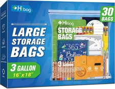 3 Gallon Extra Large Zippered Plastic Bags for Storage, 16'' X 18'', Clear Stora
