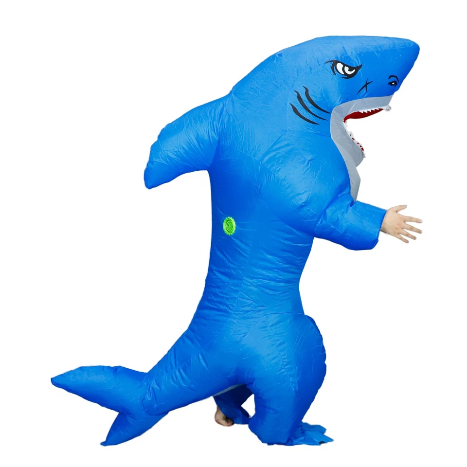 7 ft Inflatable Blue Shark Costume Mascot Full Body Halloween Cosplay Party Suit - Image 4 of 4