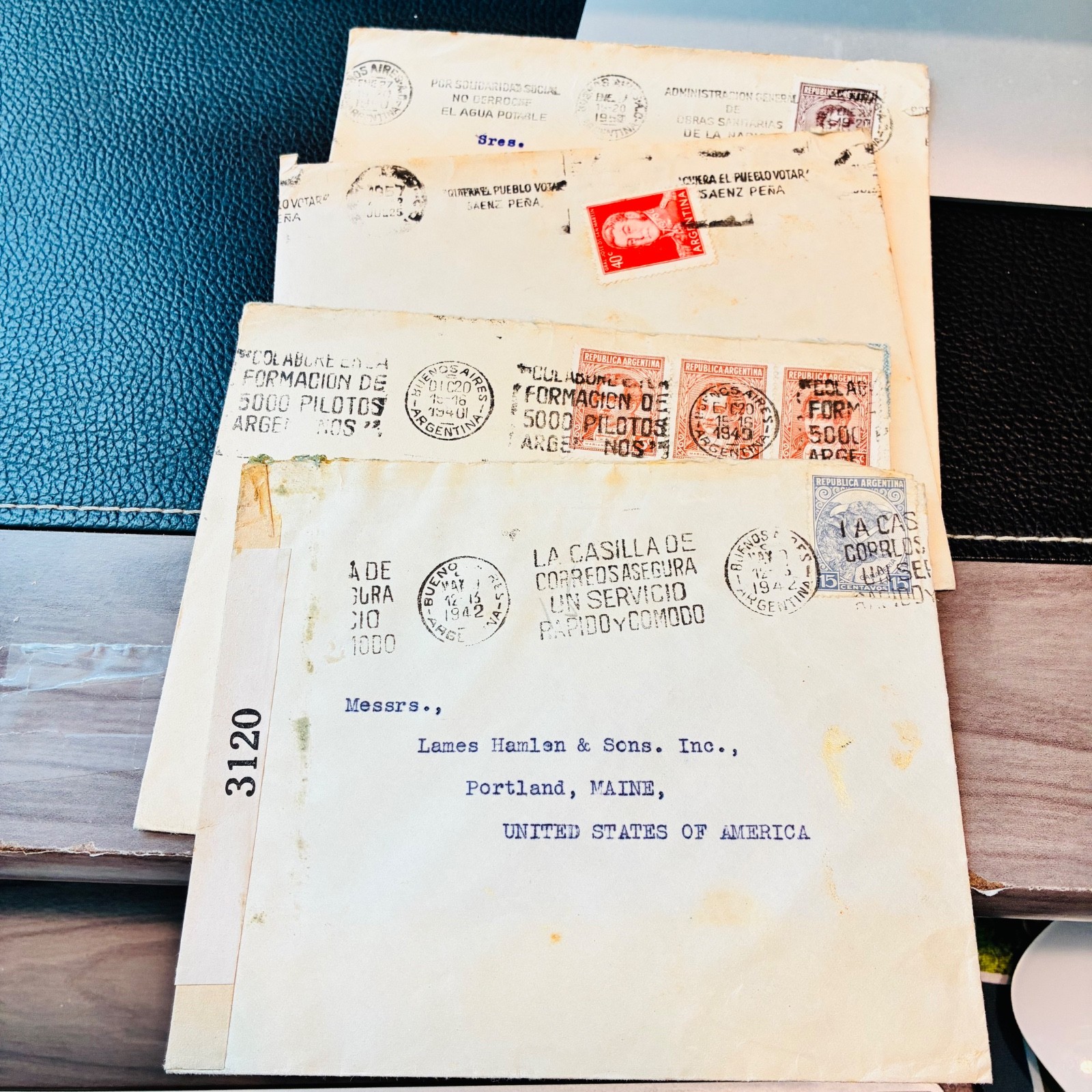 4 Argentina covers to USA, 1940, 1942, 1950 & 1957, one censored.