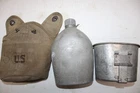 US Military Issue WW2 Era 1942 Water Canteen with Cup Canvas Pouch Khaki  JC34