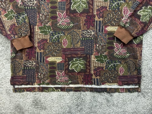 VINTAGE Hunt Club Polo Shirt Mens Extra Large Brown Multi Leaf Tapestry Knit 90s - Picture 5 of 15