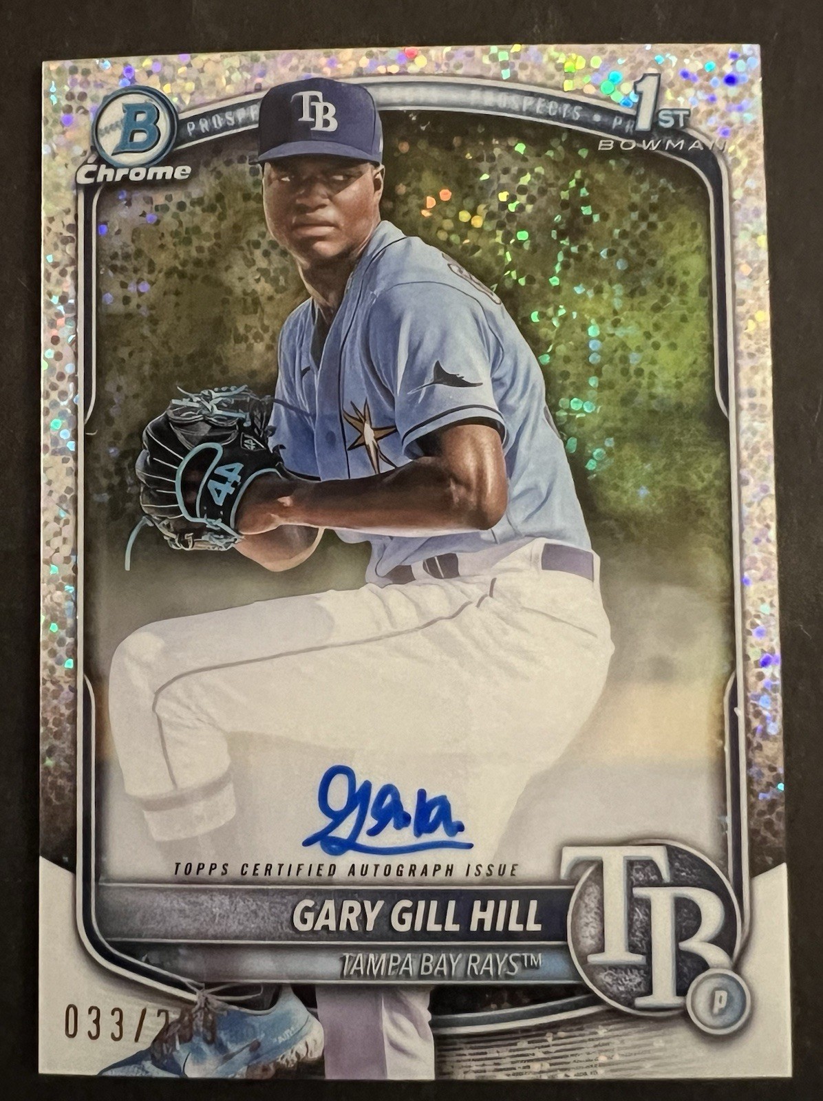2025 Bowman Chrome Gary Gill Hill Speckle Refractor Auto 033/299 CPA-GG Rays