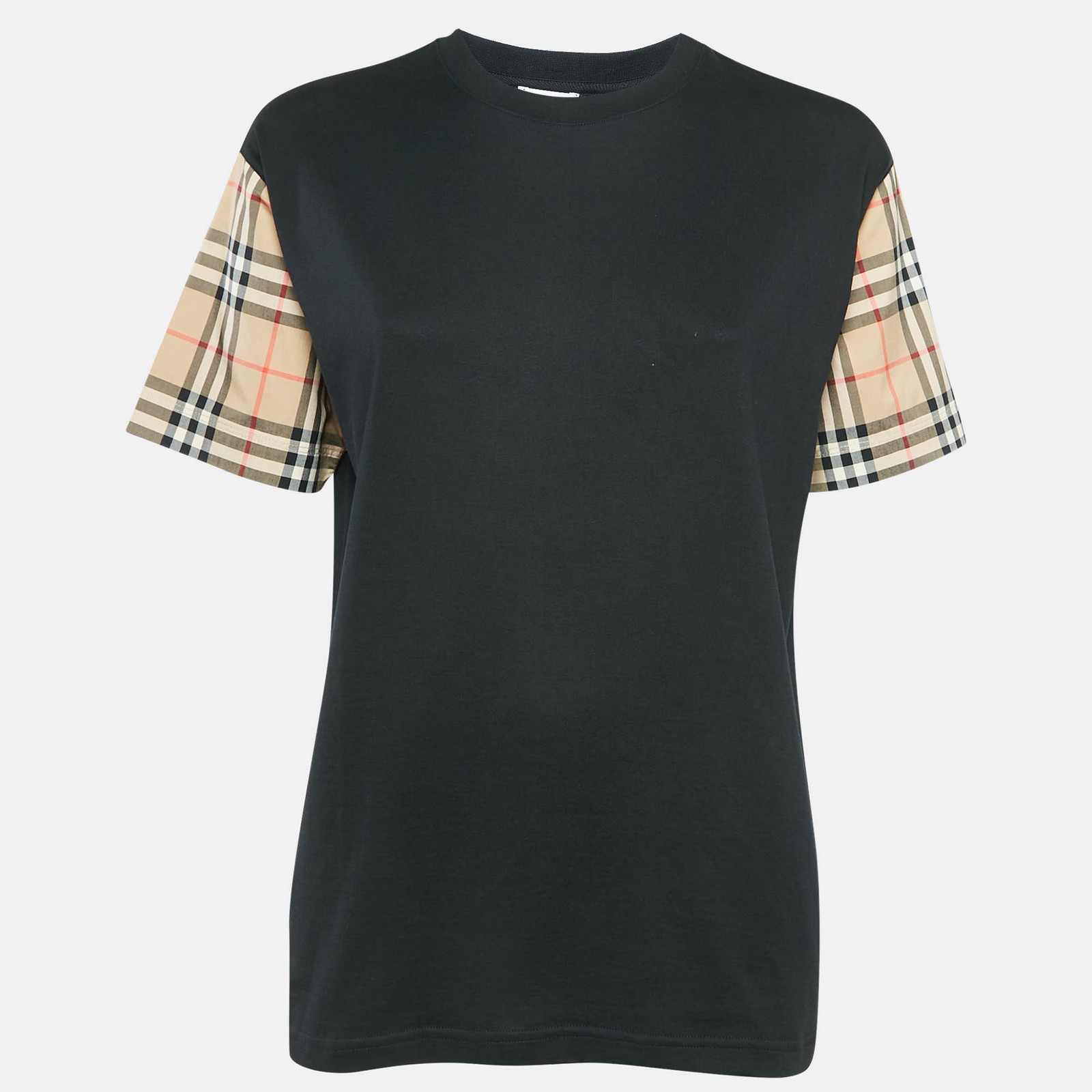 Burberry Black Cotton Vintage Checked Short Sleeve Tee XXS