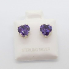 February Birthstone Amethyst 925 Sterling Silver Heart shape Stud Earrings 6 mm