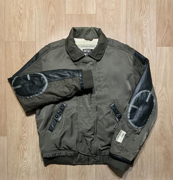 Men Diesel Jacket Khaki Leather 42 / XL / 50