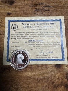 1794 Flowing Hair Silver Dollar Tribute Proof Coin Copy National Collectors Mint