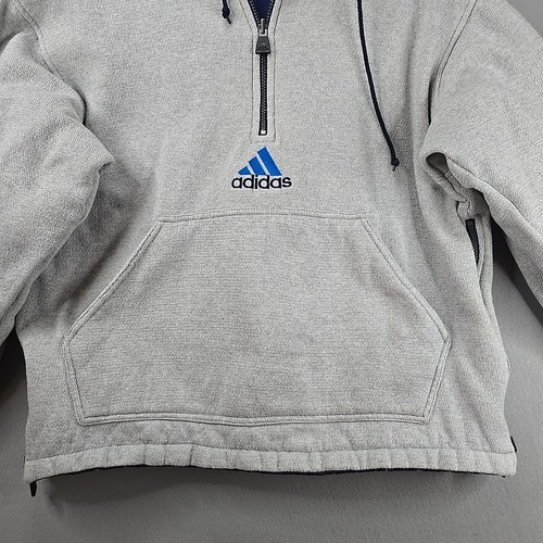 Vintage Adidas Reversible Pullover Hooded Jacket 1/4 Zip Blue/Gray Sz M - Picture 5 of 16