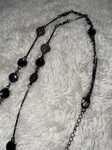 Coldwater Creek Necklace Dark Purple Stick Link Chain Pink Rhinestones 30” - Picture 5 of 5