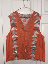 Vintage Handmade Patchwork Vest Boho Quilted Southwest Art Wear Orange Medium