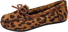Blueberry Womens Faux Soft Suede Fur Lined Moccasin House 8.5 Leopard New
