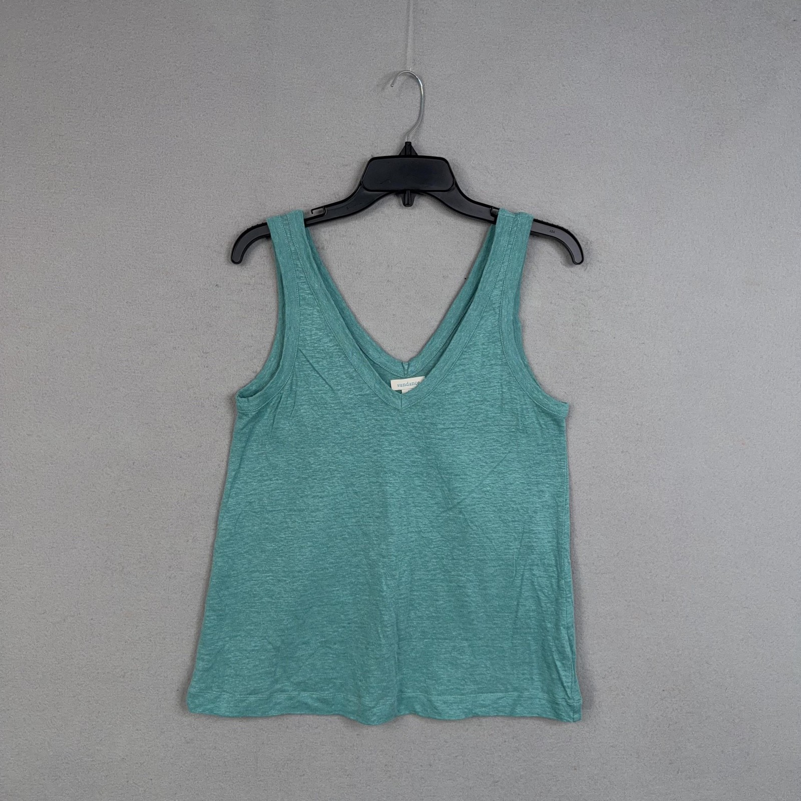 Sundance Tank Top Womens Medium Green 100% Linen V Neck Basic Light Summer Shirt