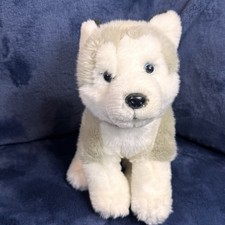 FAO Schwarz Plush Husky Puppy White Gray 10" Stuffed Animal Blue Eyes Red Collar