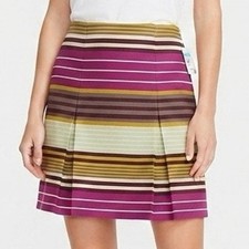 J. McLaughlin Lucia Skirt Fuchsia Yellow Stripe Pleated Front Career Size 8