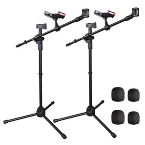 2 Pack Microphone Boom Arm Stand Adjustable Tripod W/ Phone Holder Dual Mic Clip