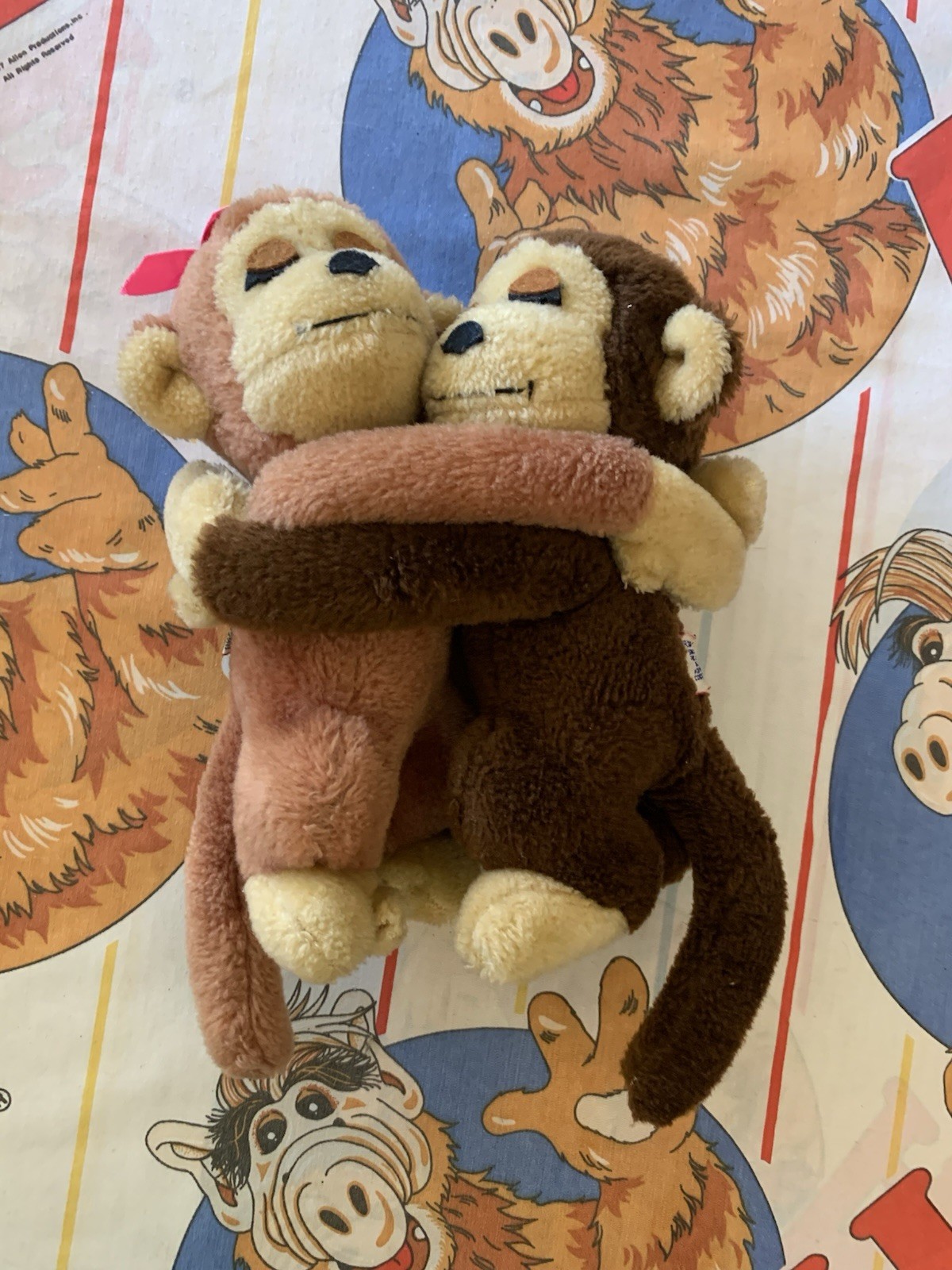 Vintage R Dakin Hugging Monkeys Stuffed Animal Pair 1970s Plush