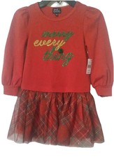NWT Girls Lilt Long Sleeve Christmas Dress Sz XS Red Plaid Merry Everything Gift