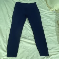 Women's Ankle Leggings L Black Solid Elastic Waist