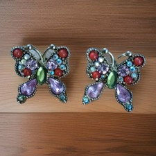 Betsey Johnson Spring Glam Green Pink Crystal AB Embellished Butterfly Earrings