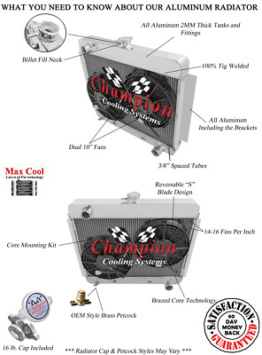 SR 2 Row 1'' Radiator,10'' Fans for 1966 1967 Chevrolet Chevy II Nova V8 Conv