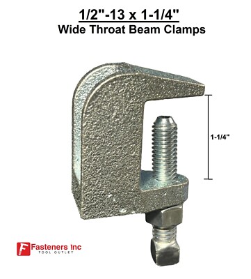 1/2''-13 Threaded Rod Zinc Plated Universal Top Wide 1-1/4'' Throat Beam Clamp