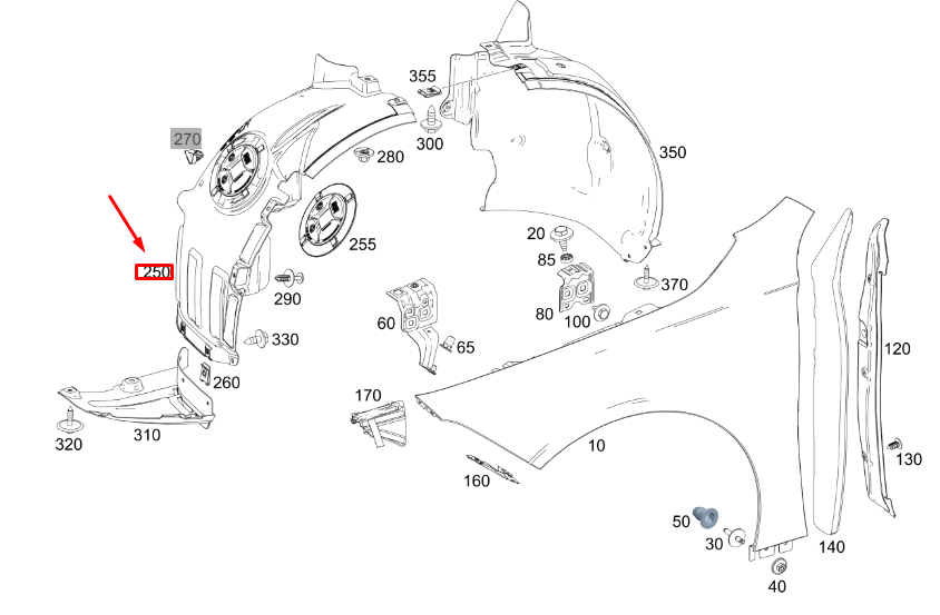 MB A W177 Front Left Wheel Housing Liner Front Part A1776900304