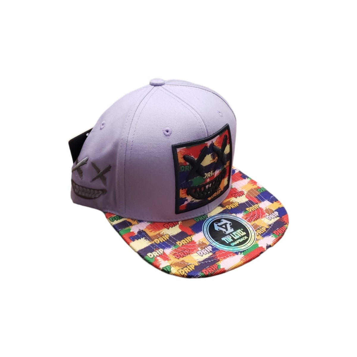 Top Level Scary Face Patch Allover Drip Visor Snapback Hat Lavender OSFM