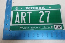 Vermont License Plate Tag 2007 07 VT Vanity Mans Boys Name Arthur ART 27 #1